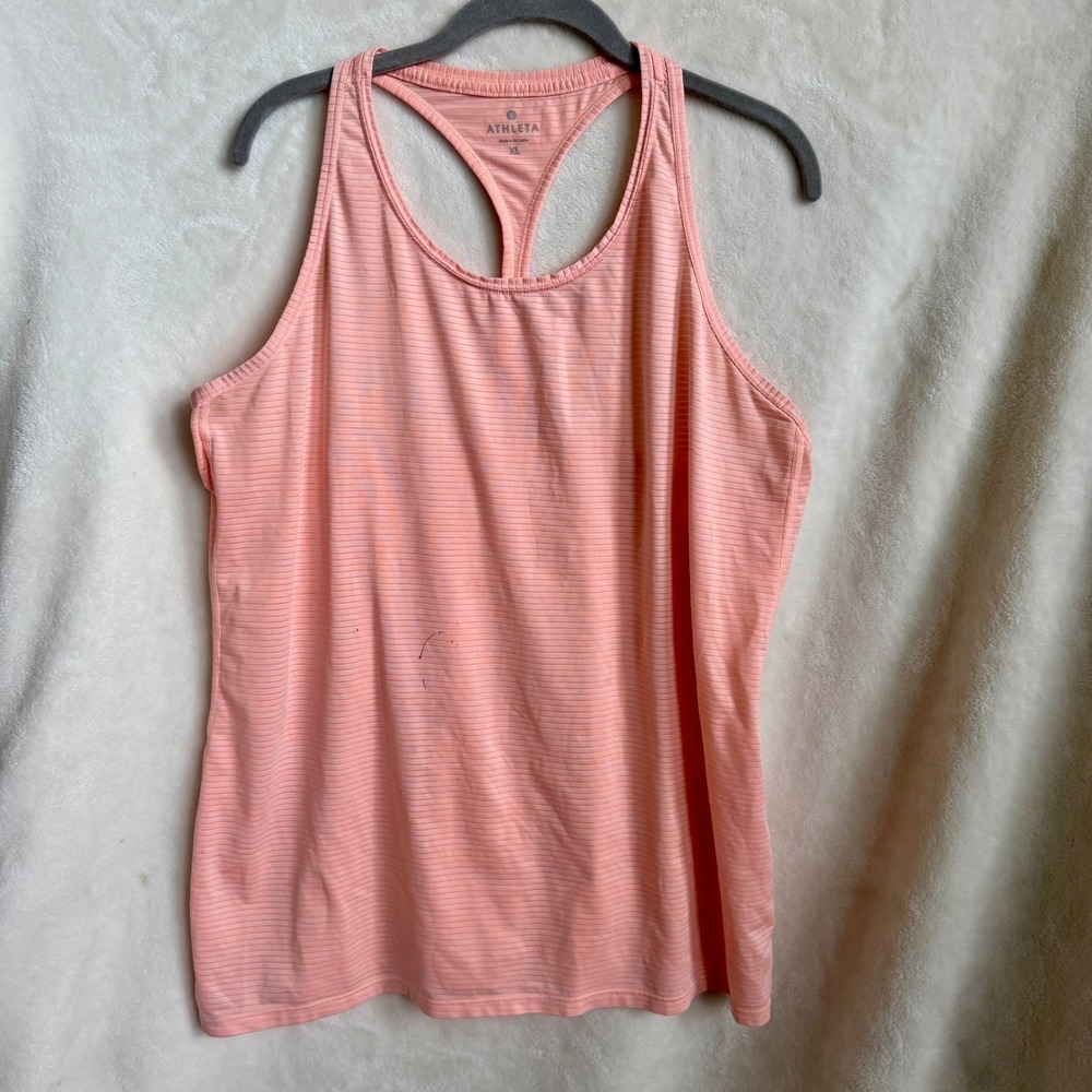Athleta Womens Peach Pink Striped Racerback Tank Top Size XL Scoop Neck Yoga